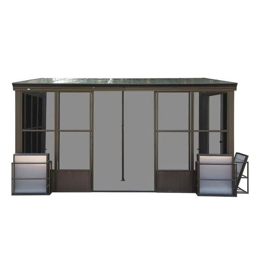 10x14FT All-Season Sunroom, Permanent Wall-Mounted Solarium with Detachable Polycarbonate Windows, Aluminum Lean-to Gazebo, 2