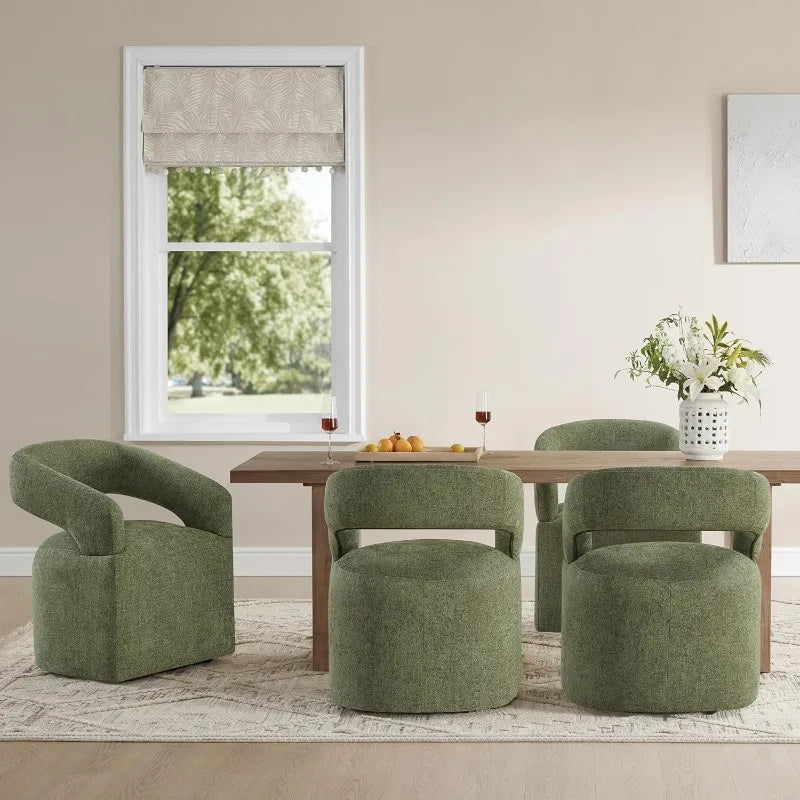 4-Piece Barrel Dining Chairs, Upholstered with Removable Casters Green