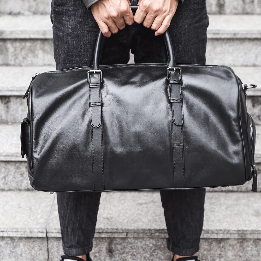 leather retro luggage bag foldable fitness leisure shoulder bag handbag large capacity male fashion multifunctional travel bags