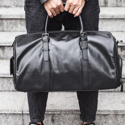 leather retro luggage bag foldable fitness leisure shoulder bag handbag large capacity male fashion multifunctional travel bags