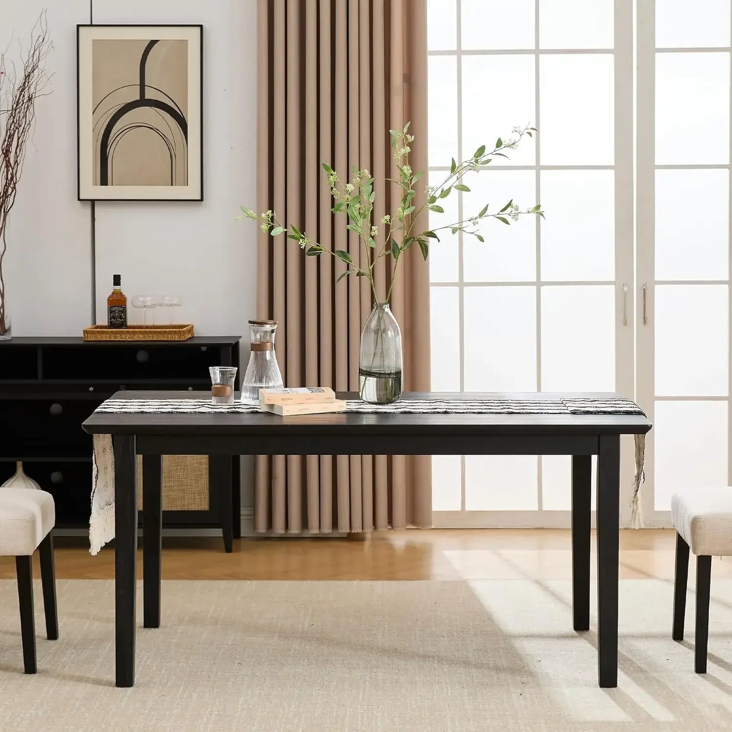 Solid Wood Farmhouse Dining Table, Rectangular Color Blocking, Kitchen Dining Room Table, 4-6