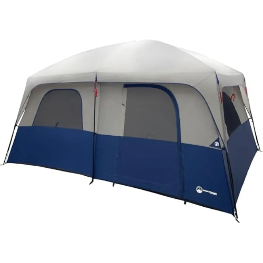 10 Person Camping Tent - Large Outdoor Tent with Room Divider and Rainfly - Family Camping House with 2 Doors and 4 Screen Wind