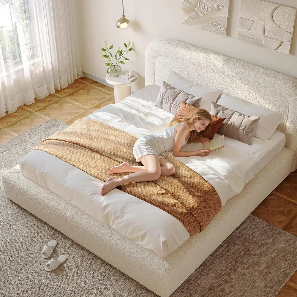 Cloud Upholstered Bed Frame with Anti-Collision Soft Rounded Corners for Modern Bedrooms - Headboard Included
