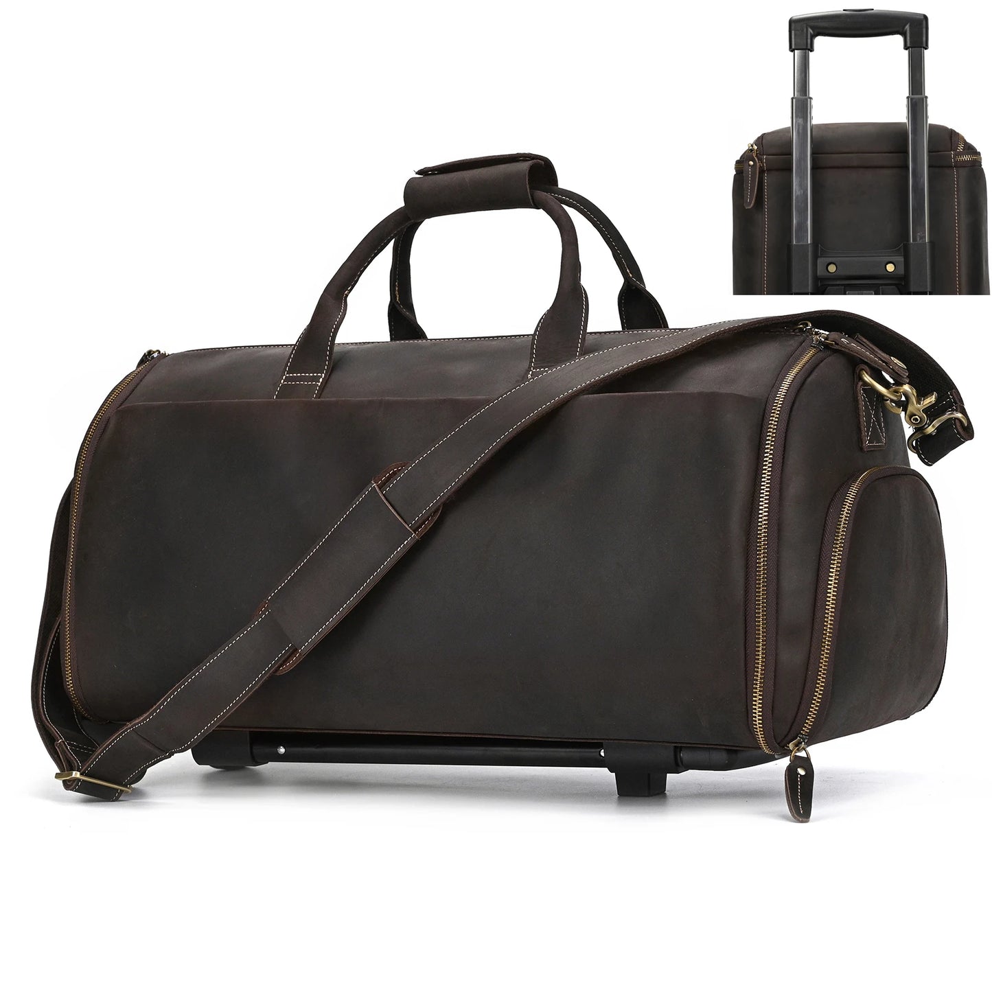 Genuine Leather Luggage Bag For Suits Trolley Bag For Travelling Handbag Men Male Business Weekend Bag With Wheels Travel Bag