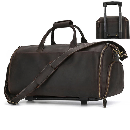 Genuine Leather Luggage Bag For Suits Trolley Bag For Travelling Handbag Men Male Business Weekend Bag With Wheels Travel Bag