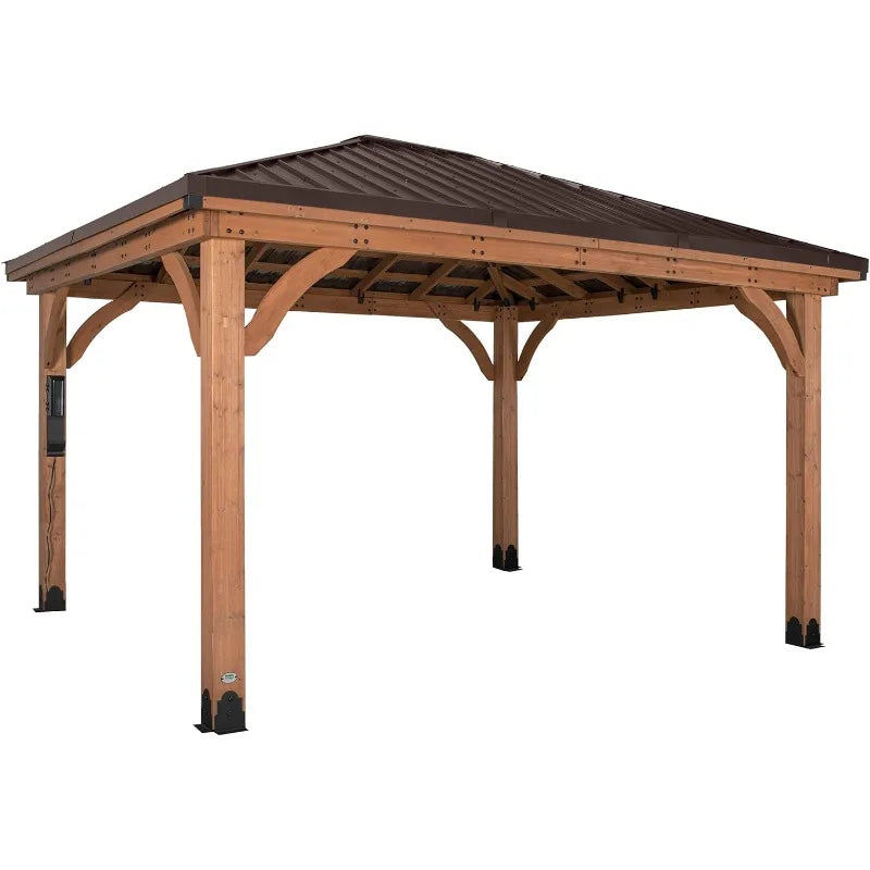 14'x12' Cedar Gazebo with Steel Roof, Wind & Snow Resistant Hardtop