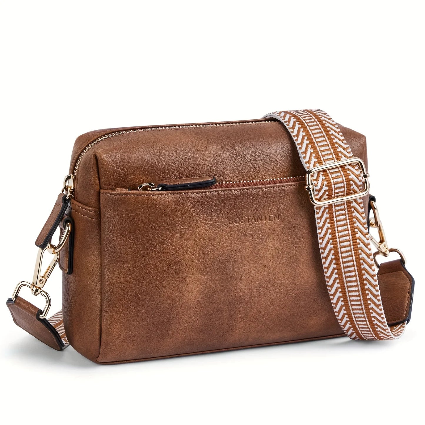 Stylish Crossbody Purse For Women - Retro Shoulder Bag With Wide Shoulder Strap and Triple Zip Cell Phone Handbag for Everyday U