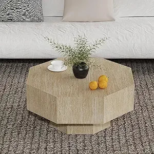 Mid-Century Modern Round Coffee Table with Hidden Storage, Solid Wood Veneer Center Table for Living Room