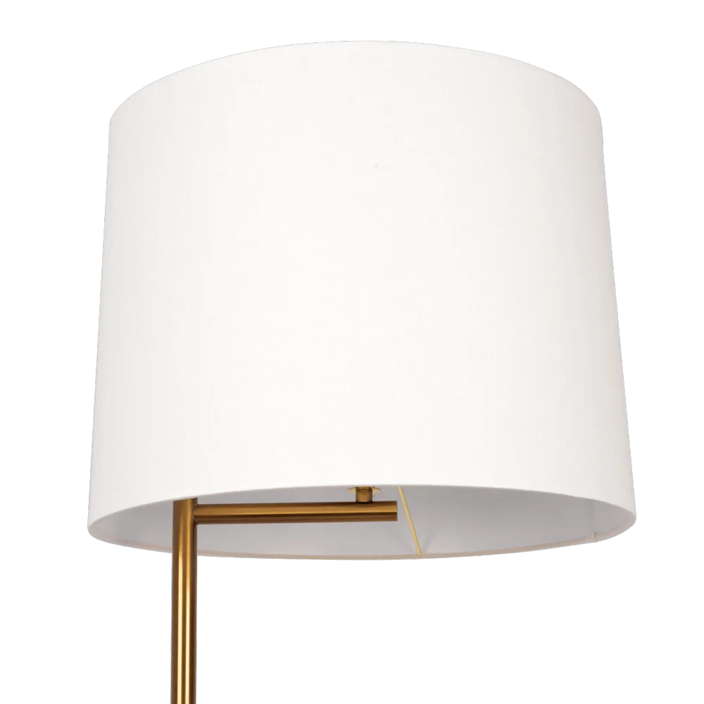 Zenith Offset Brass Base Floor Lamp with Drum-shaped Linen Shade Zenith Offset Brass Base Floor Lamp Drum-shaped Linen Shade