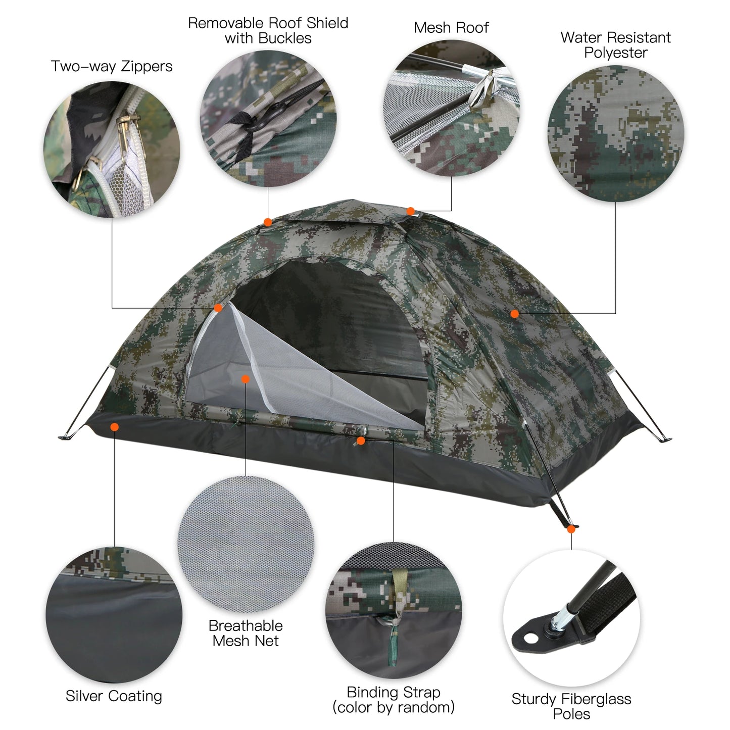 Ultralight Camping Tent Single Layer Portable Camouflage Tent Anti-UV Coating UPF 30+ for Hiking Outdoor Beach Fishing