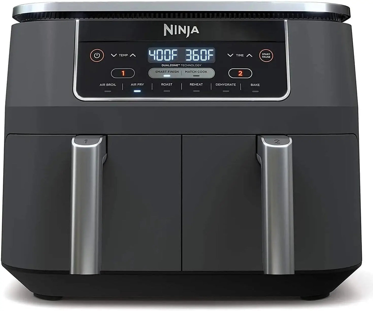 DZ201 Foodi 8 Quart 6-in-1 DualZone 2-Basket Air Fryer with 2 Independent Frying Baskets, Match Cook & Smart Finish to Roast, Br