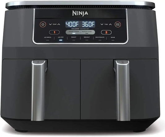 DZ201 Foodi 8 Quart 6-in-1 DualZone 2-Basket Air Fryer with 2 Independent Frying Baskets, Match Cook & Smart Finish to Roast, Br