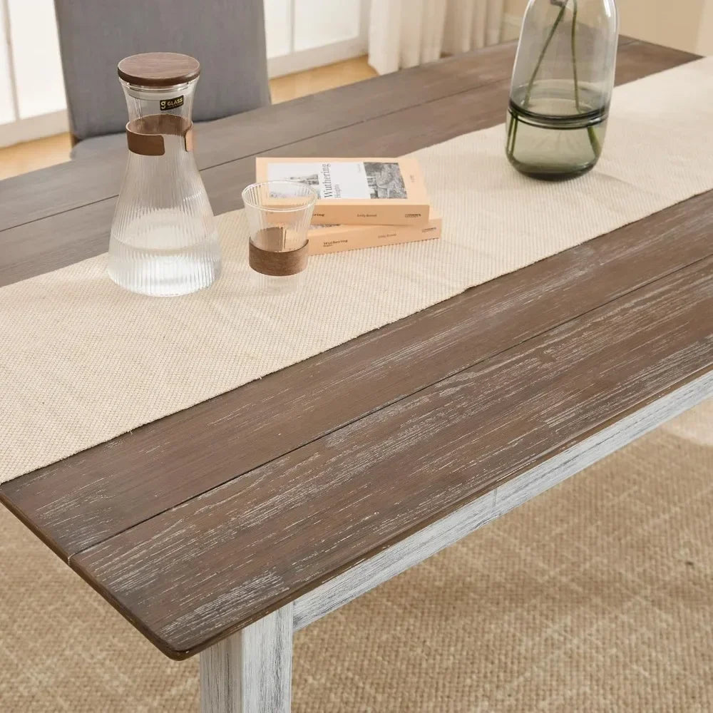 Solid Wood Farmhouse Dining Table, Rectangular Color Blocking, Kitchen Dining Room Table, 4-6