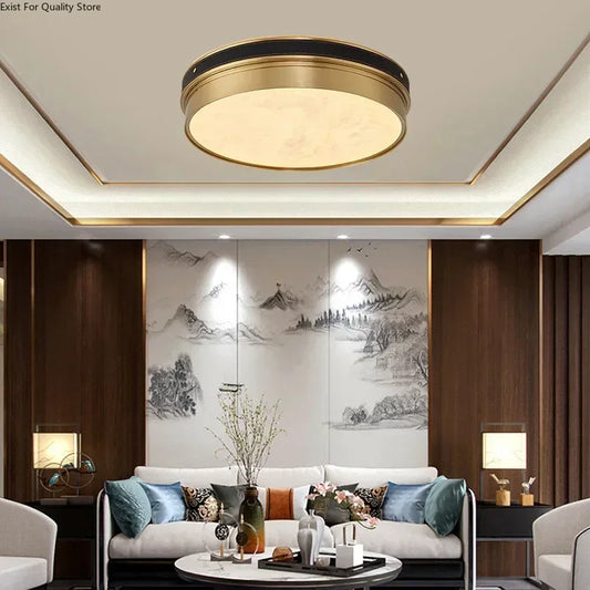 Modern Luxury Design Thin Spanish Marble Ceiling Lights Led Home Decoration Brushed Copper Lighting Fixture for Living Room