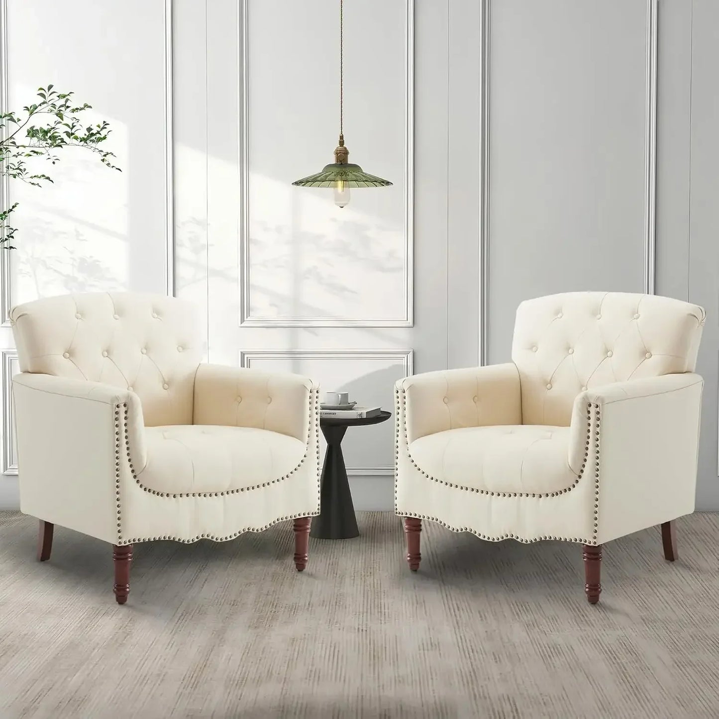 PU Leather Accent Chair Set of 2, Modern Living Room Chair Comfy Armchair with Thick Padded Cushion, Lounge Sofa ，White