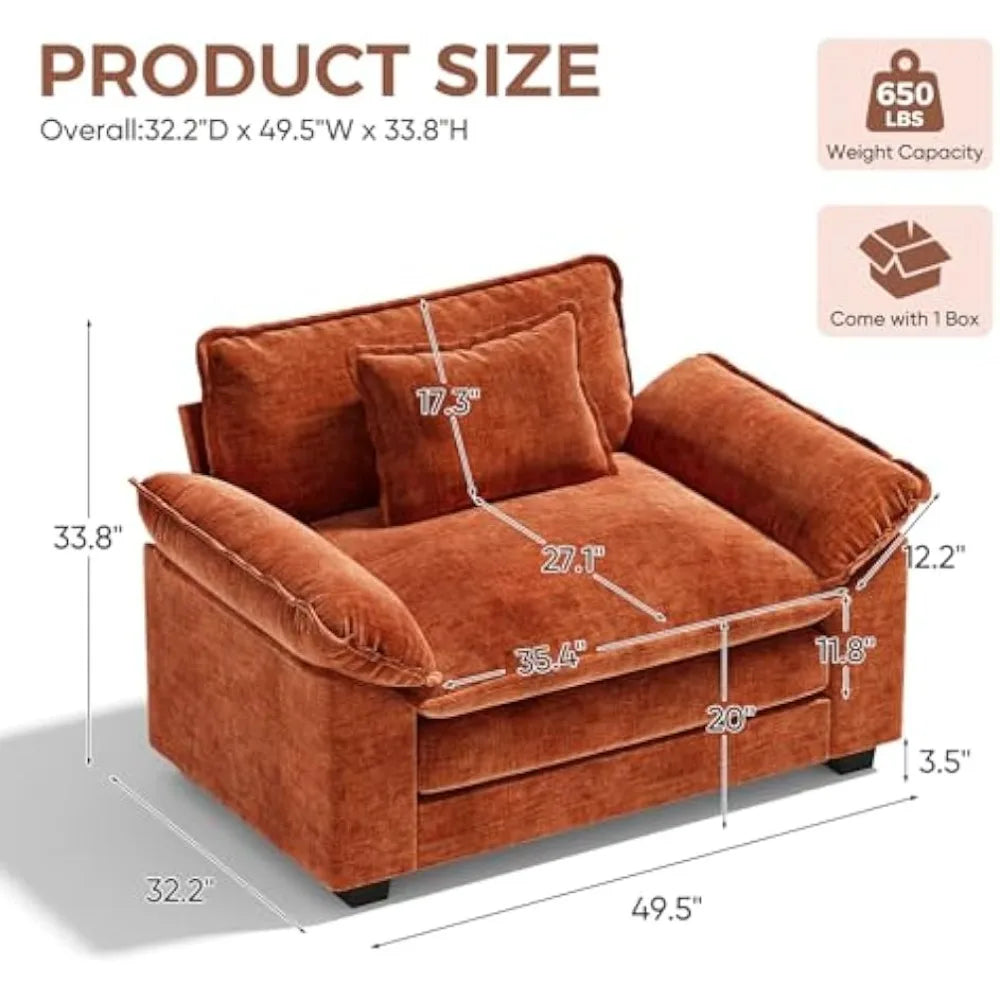 Extra Wide Chenille Accent Chair with Deep Seat and Plush Armrests, Ideal for Comfortable Reading