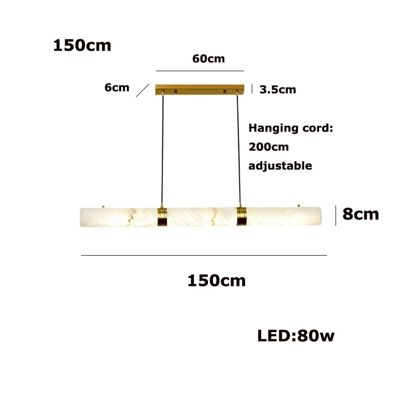 Dimmable LED Marble Linear Hanging Lamps LED Chandelier Lighting White Alabaster Suspension Luminaire Lampen For Dinning Room