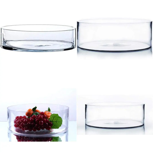 Bulk Clear Glass Cylinder Vases, 12 Open Width, 6 Height, Flat Pan Style, Ideal for Planters, Terrariums, and Wedding Floral Cen