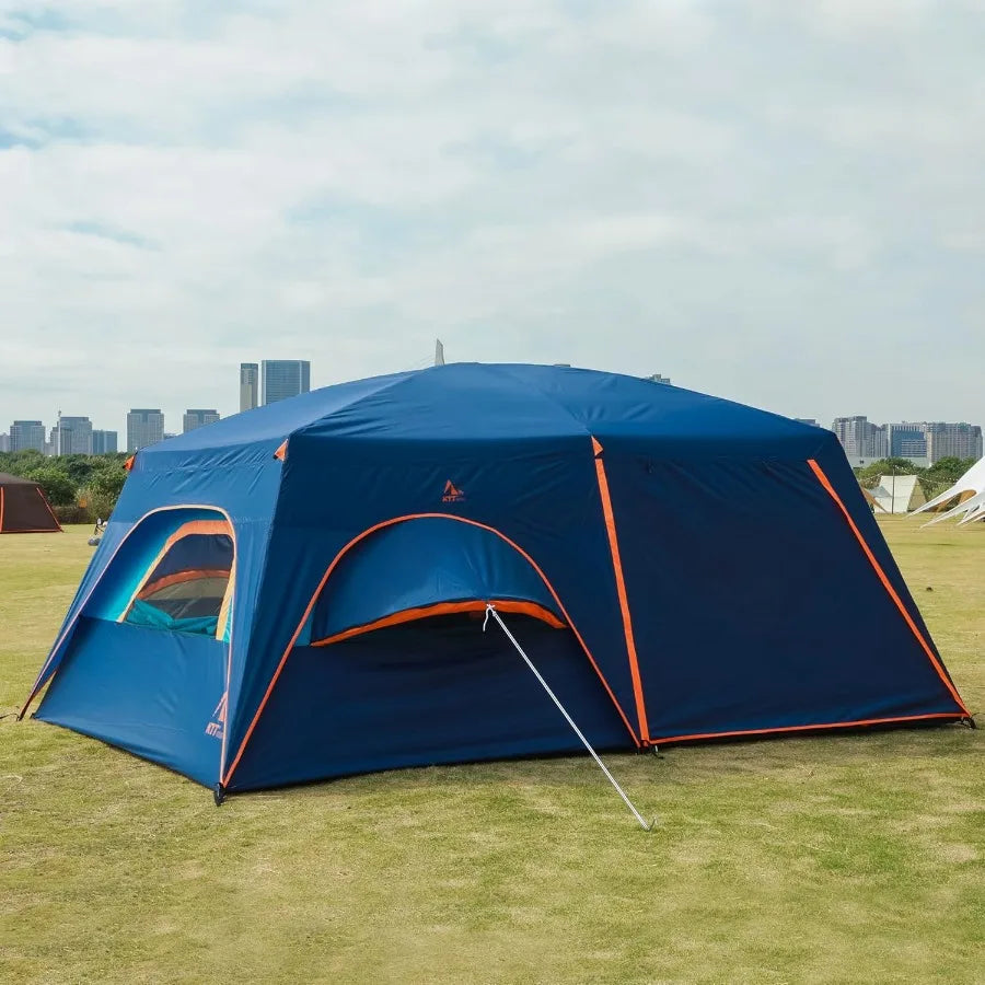 Extra Large Family Cabin Tent for 101214 People with 2 Rooms 3 Doors 3 Windows Mesh Panels Straight Wall Design Waterproof Doub