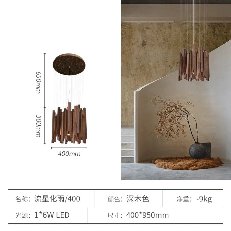 New Chinese Restaurant Chandelier Solid Wood Hanging Lamps E27 Retro Japanese Room Decor Lighting for Living Room Loft  Lustres