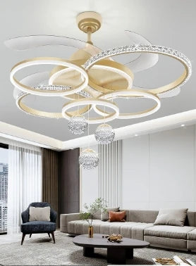 2024 Modern Fan Ceiling Light Living Room Adjustable LED Apartment Ceiling Light Creative Indoor Crystal Ceiling Fan Light
