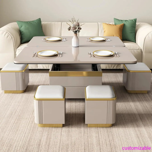 Pull Out Lift Top Coffee Table, Hidden Compartment and Tempered , Modern Folding Converts to Dining Table, Black