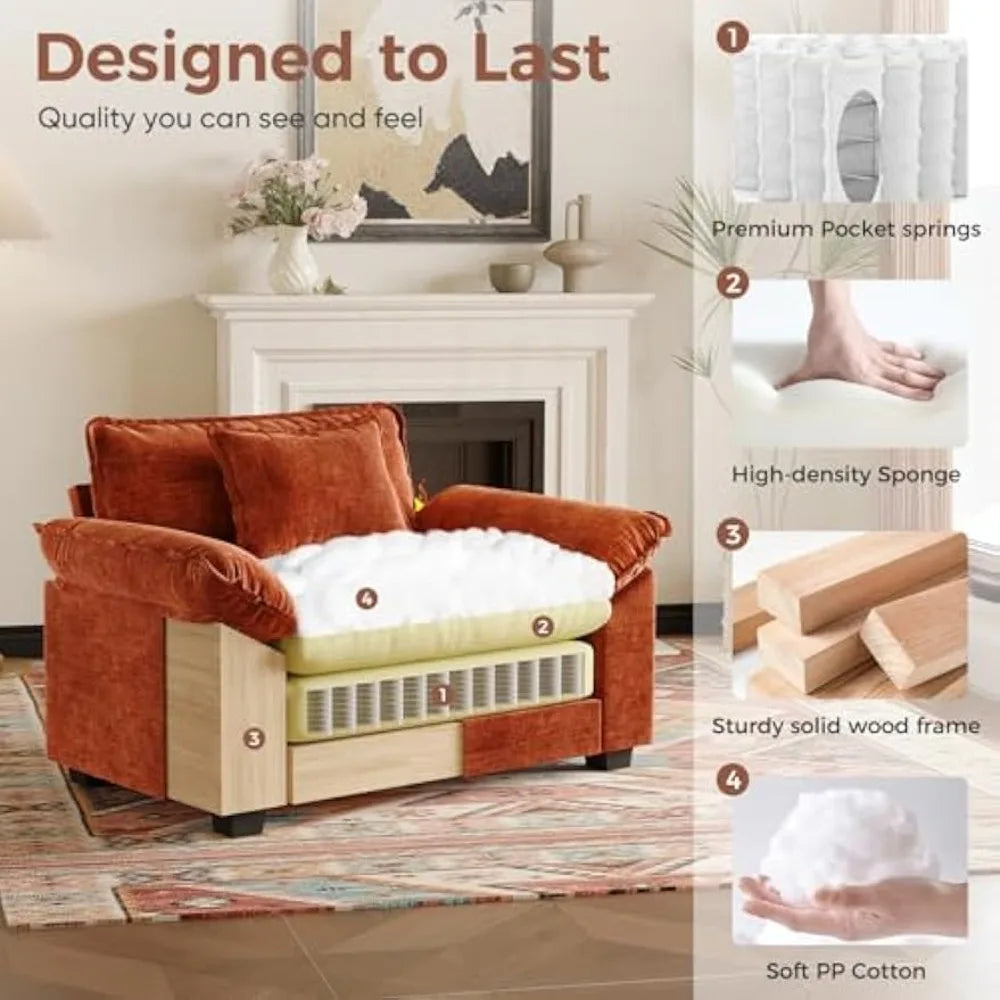 Extra Wide Chenille Accent Chair with Deep Seat and Plush Armrests, Ideal for Comfortable Reading