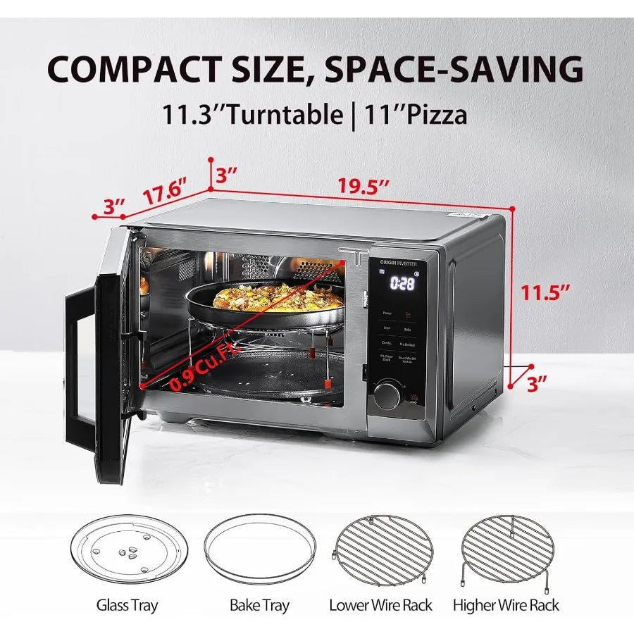 6-in-1 Inverter Countertop Microwave Oven with Healthy Air Fryer Combo for Home Kitchen: Features Air Frying Broiling Convectio