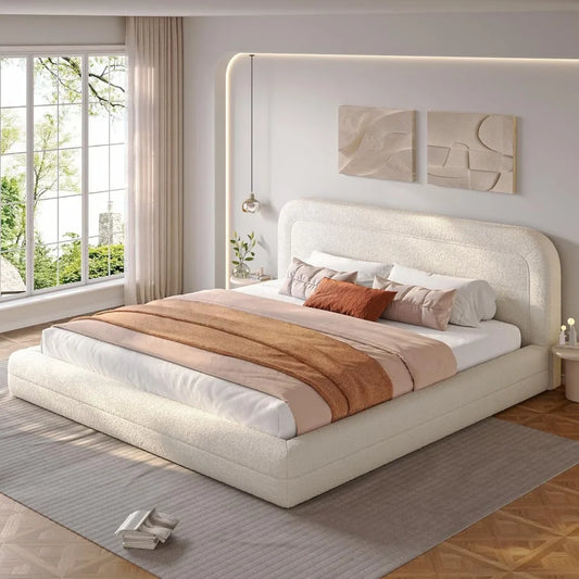 Cloud Upholstered Bed Frame with Anti-Collision Soft Rounded Corners for Modern Bedrooms - Headboard Included