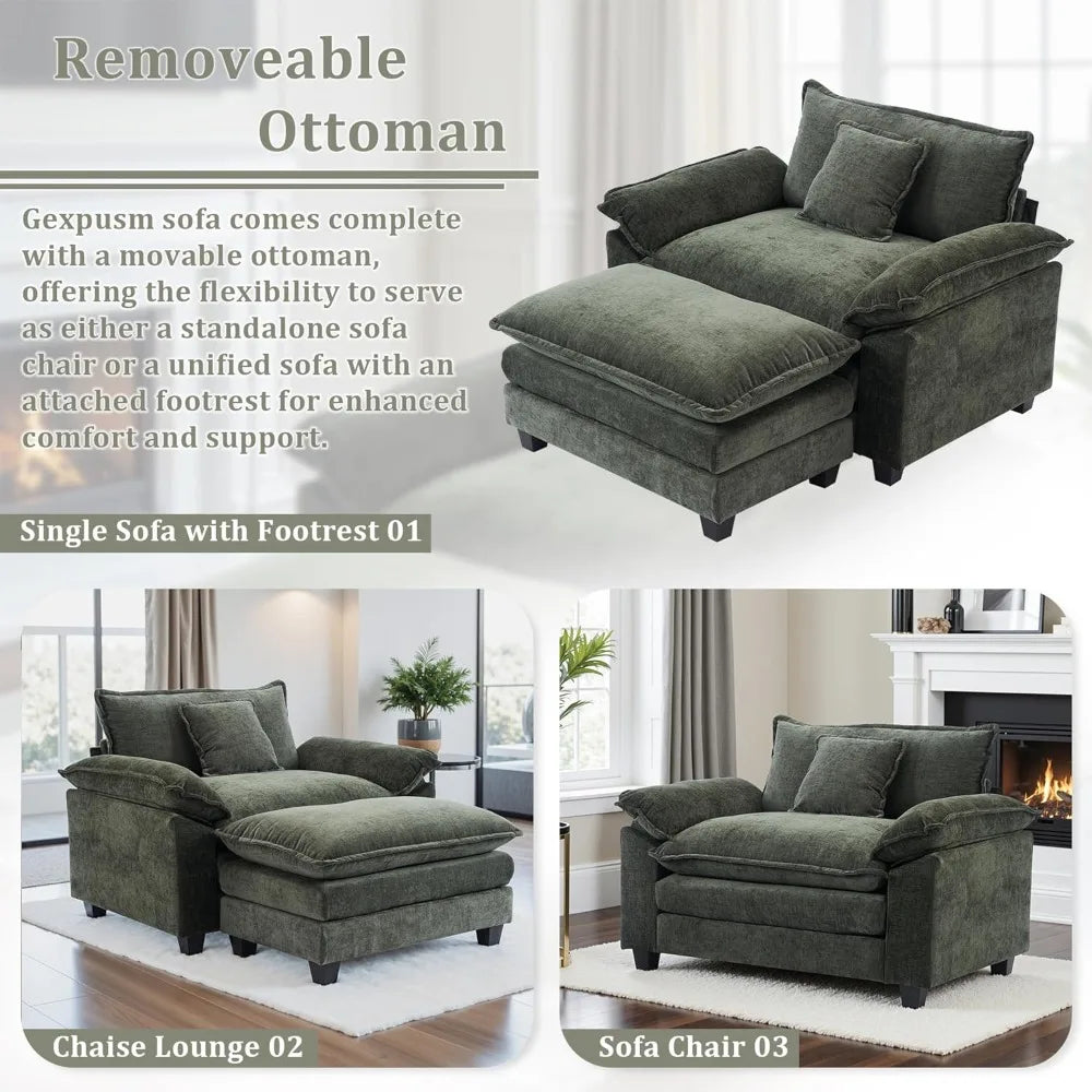 Oversized Accent Chair with Ottoman,Oversized Chaise Lounge Chair Indoor with Deep Seat，Reading Chair Comfy Chenille Sofa