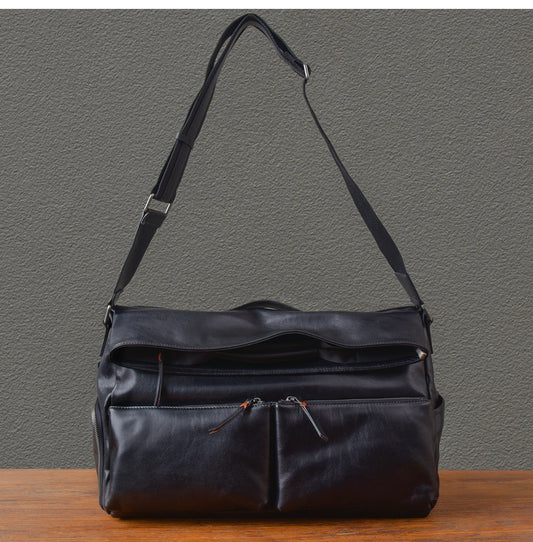 outdoor sports luxury genuine leather men's travel bag casual designer handmade soft cow leather black big luggage fitness bag