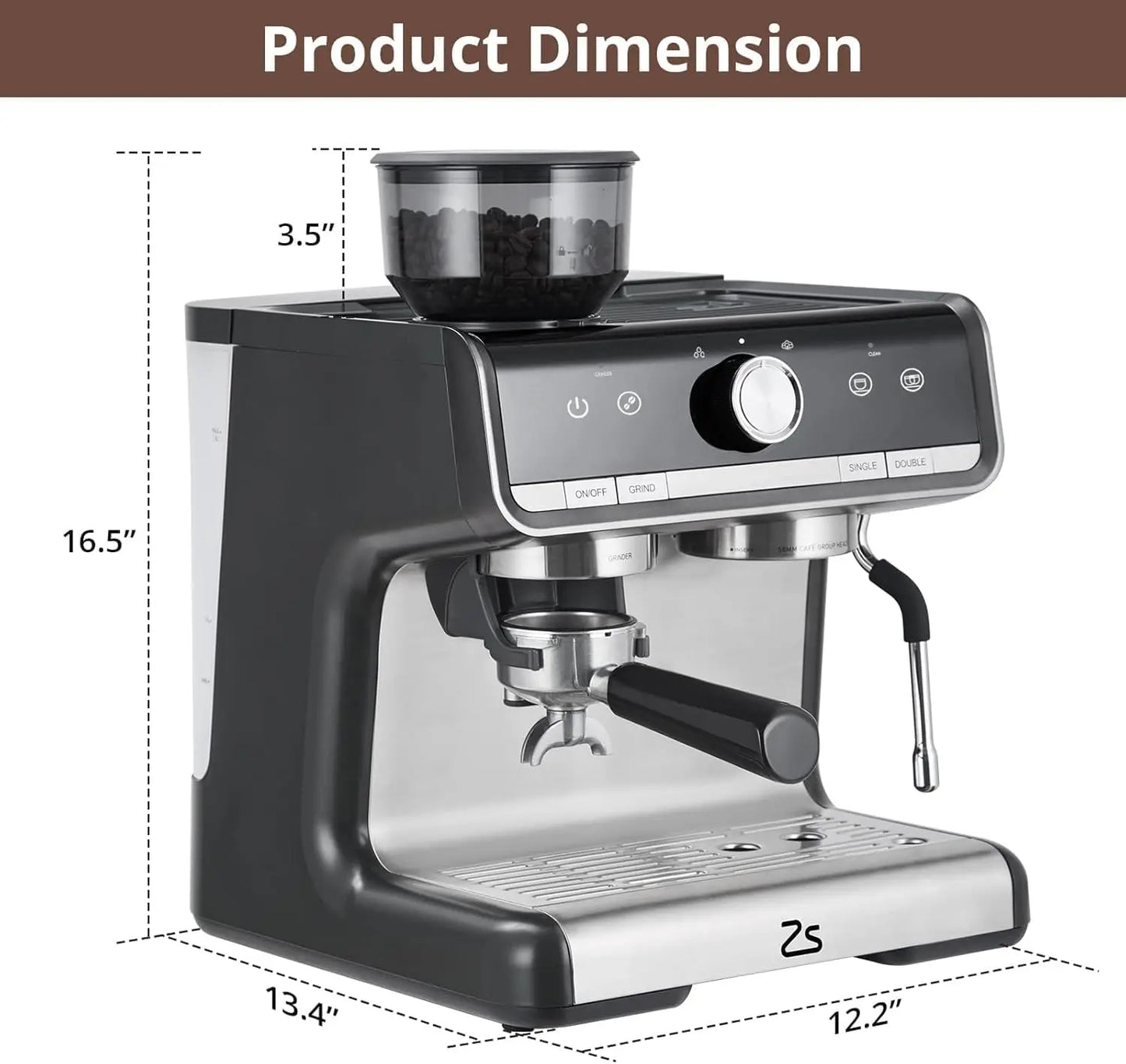 Coffee Machine, Espresso Machine With Grinder, Milk Frother Wand, 1450W/20 Bar Professional Coffee Machine, Professional Barista