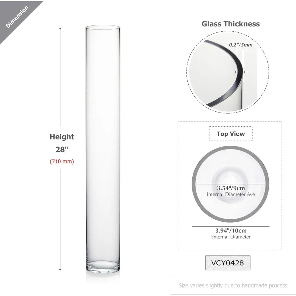 Clear Tall Cylinder Glass Vases for Quality Flower Arrangements and Floating Candles - Ideal for Wedding Centerpieces