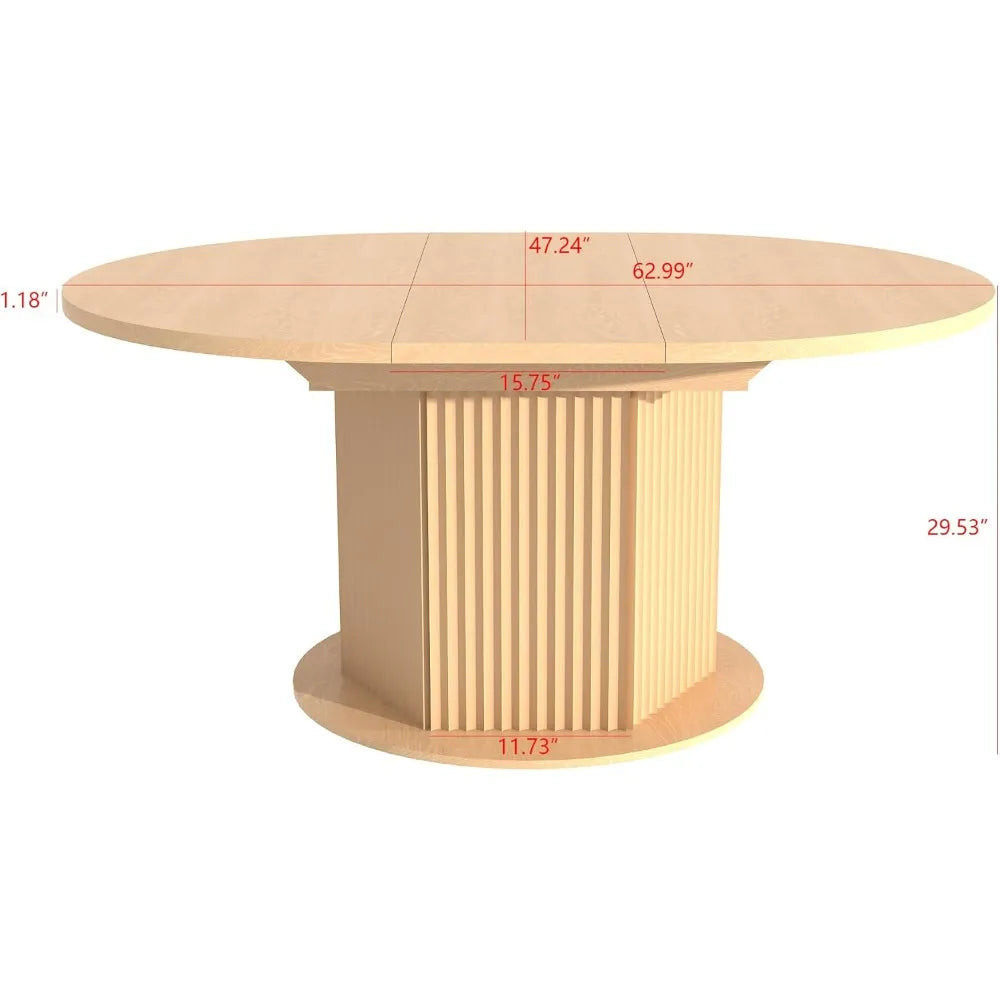 63" Round Extendable Dining Table, Expanding Dining Room Table for 10, Farmhouse Wooden Kitchen Extendable Table Oval Top