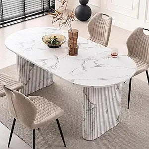 70.8" Oval Dining Table for 4 6 Person, Modern Farmhouse Kitchen Table, Rustic Dinner Table for Breakfast Dining Receiption Room