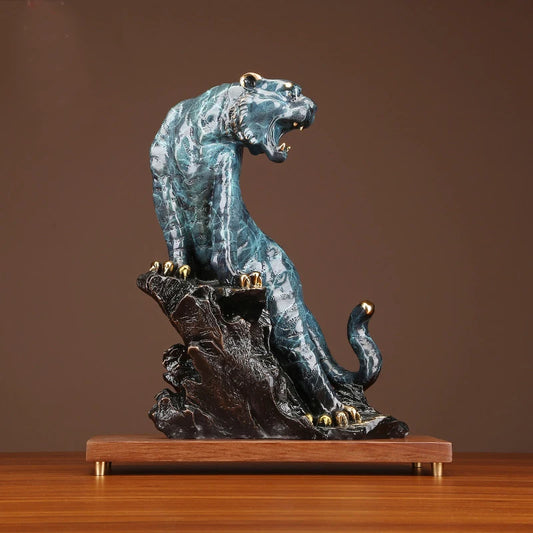 large Europe America Original GOOD LUCK Fortune tiger Leopard color brass Sculpture home office business art animal TOP Ornament