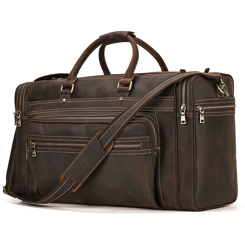 Crazy Horse Leather Men's Travel Bag Big Travel Duffel Durable Cowhide Weekend Bag Man Genuine Leather Luggage Tote Bag