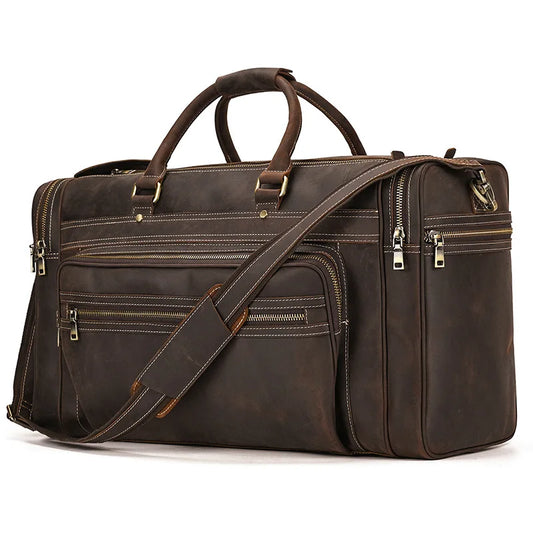 Crazy Horse Leather Men's Travel Bag Big Travel Duffel Durable Cowhide Weekend Bag Man Genuine Leather Luggage Tote Bag