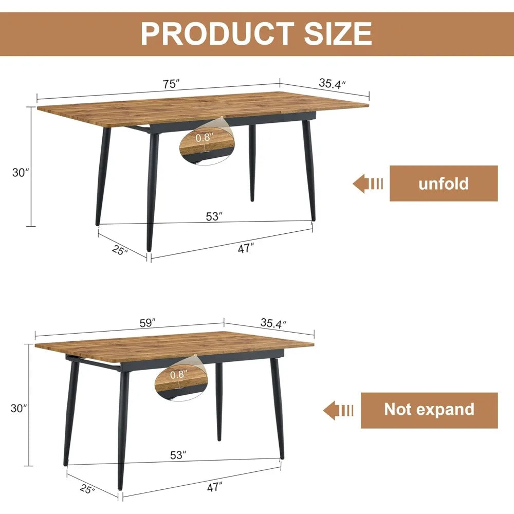 Extendable Dining Table for 4 6 8 People,59"-75" Wooden Expandable Dining Room Table with Sturdy Legs,Rectangle Kitchen Tables