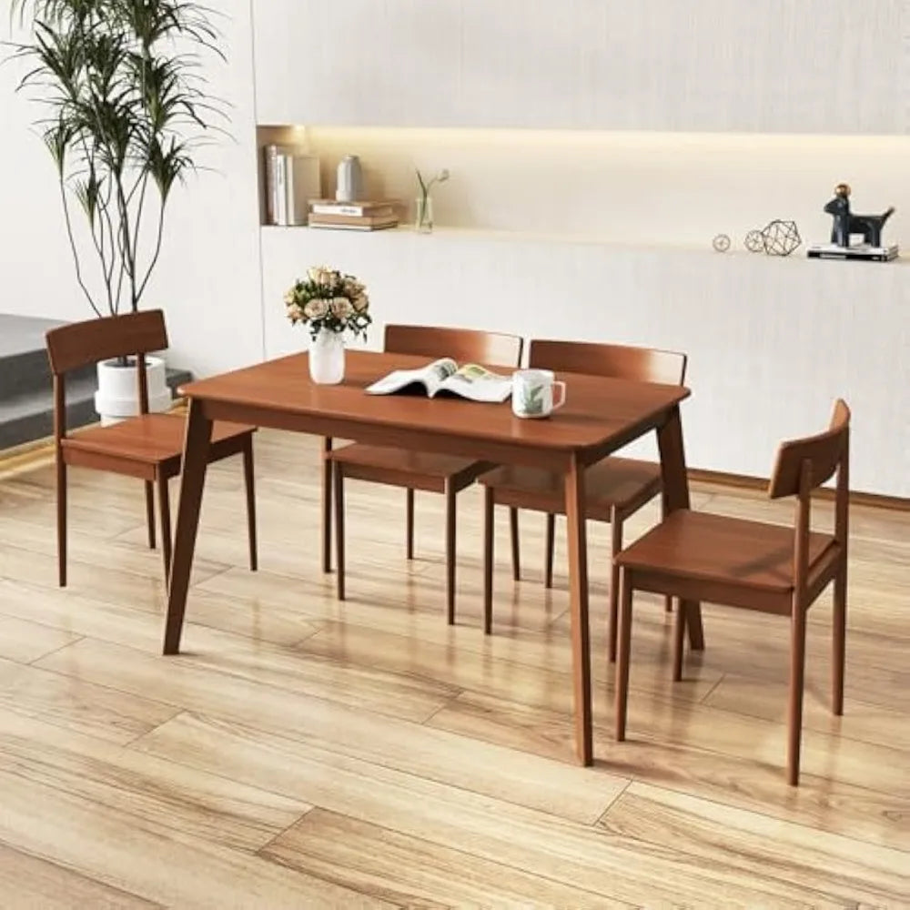 rectangular rubberwood dining set for 4 with 5 pieces including table and chairs for space-efficient kitchen