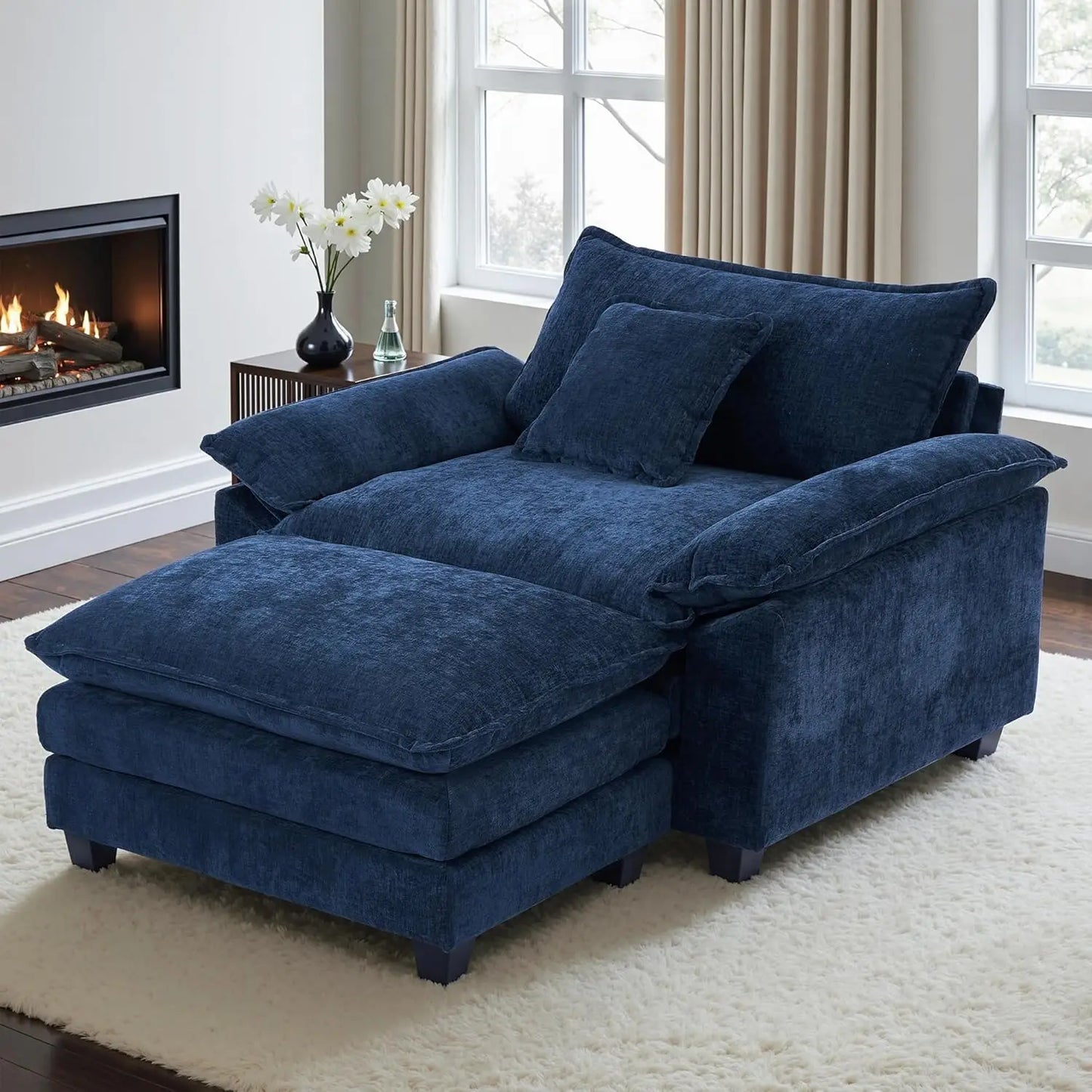 Oversized Accent Chair with Ottoman,Oversized Chaise Lounge Chair Indoor with Deep Seat，Reading Chair Comfy Chenille Sofa