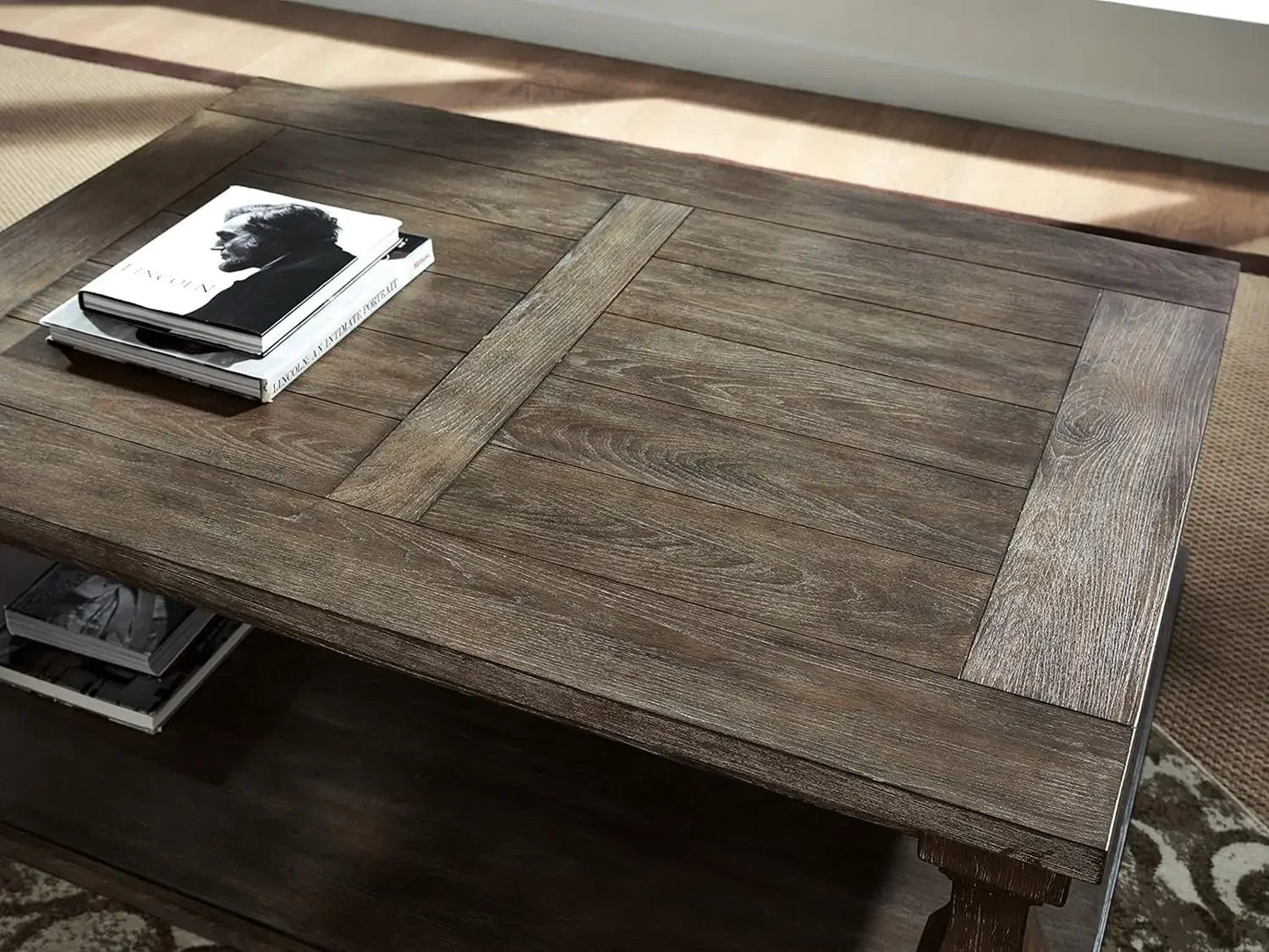 XMSJ.Johnelle Farmhouse Coffee Table with Weathered Gray Finish, Gray