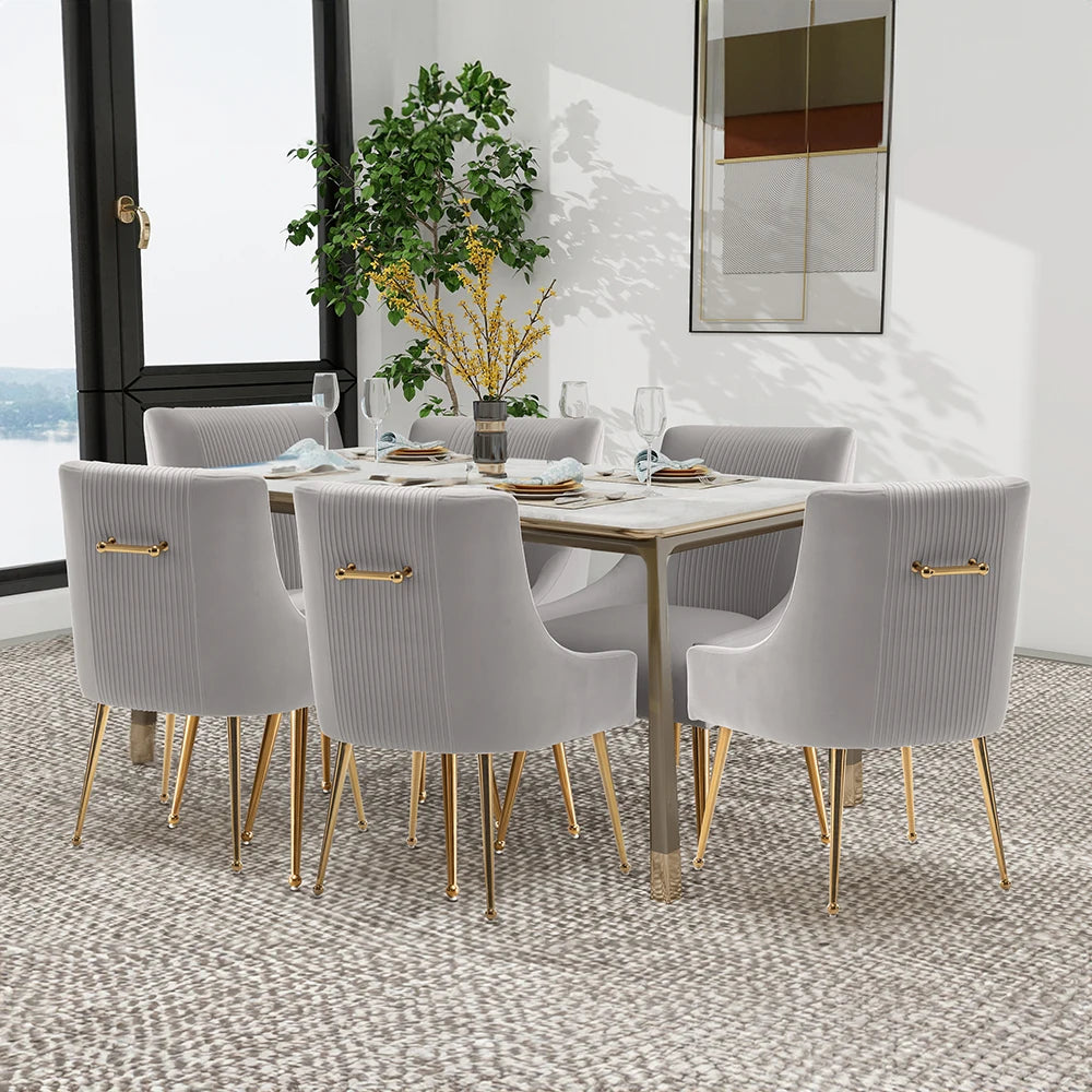 SEYNAR Modern Velvet Dining Chairs Set of 6, Upholstered Barrel Pleated Side Accent Chair for Bedroom,Living Room