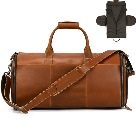 Men Business Trip Travel Bag for Suit Bag Duffle Bags Leather Men Handbag Genuine Leather Men's Weekend Bags Storage Bag Large