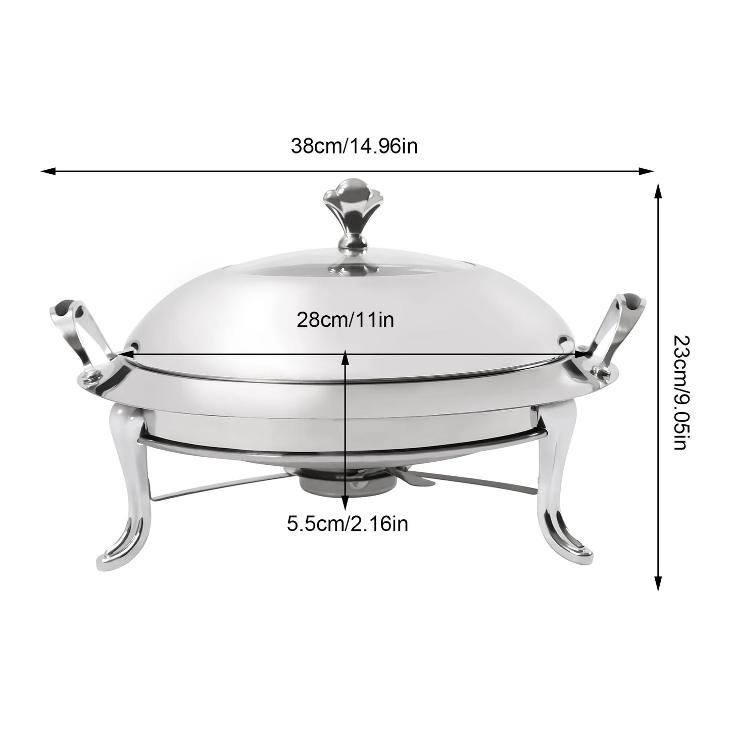 Chafing Dish Stainless Steel Round Durable Buffet Warmer  with Lid and Chafing Fuel Holder for Kitchen Party Dining