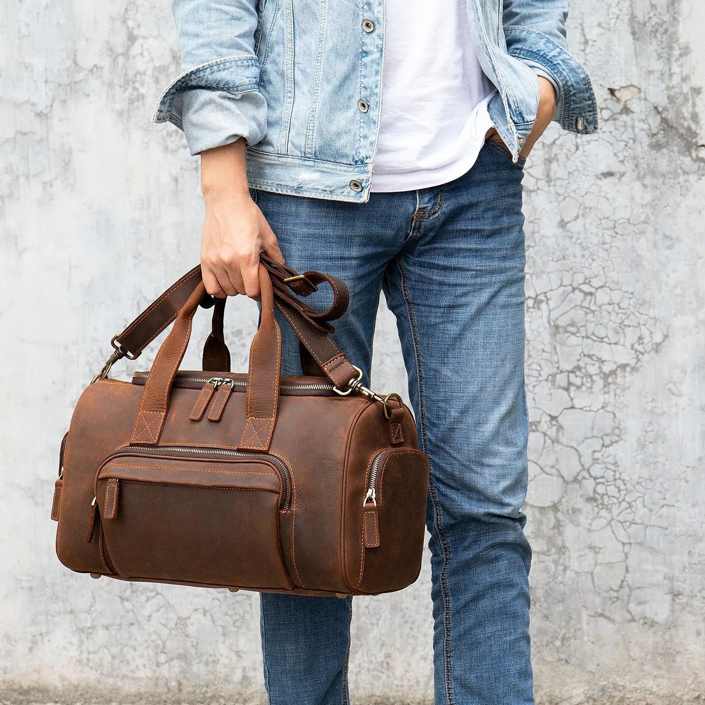 Genuine Leather Travel Bag For Man Travel Tote Women Big Weekend Bag Fit 14 inch Laptop Cowskin Luggage Duffle Bag Male Handbags