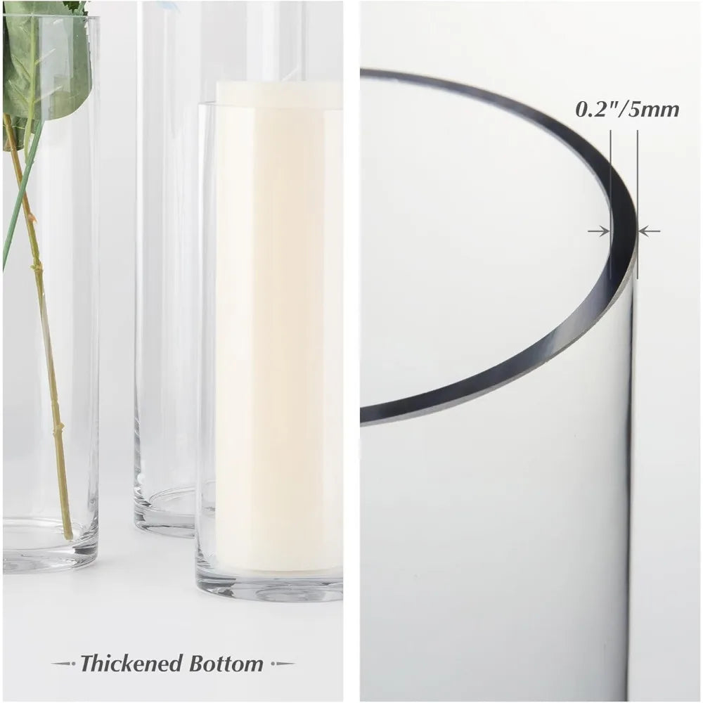 Clear Tall Cylinder Glass Vases for Quality Flower Arrangements and Floating Candles - Ideal for Wedding Centerpieces