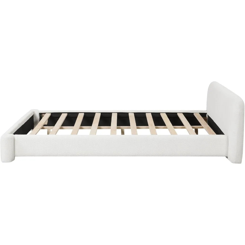 Upholstered Cloud Platform Bed Frame with Rounded Corners King Low Bed Frame with Headboard Ground Bed Frame for Adults
