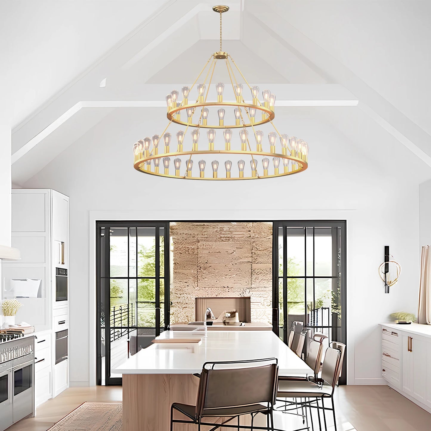 Gold Wagon Wheel Chandelier 60-Inch 54-Light,Extra Large Circle Rustic Farmhouse Light Fixture,Round Metal Chandeliers for Foyer