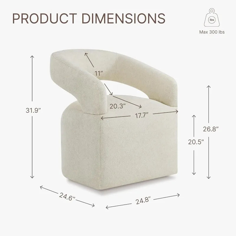 4-PC Upholstered Dining Chairs with Casters, Barrel Armchair Roller Chairs Cream Beige Set